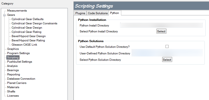 The Scripting settings menu with Use Default Python Solution Directory highlighted