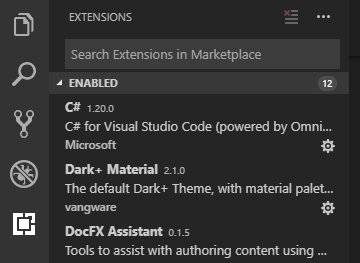 Selecting the Extensions tab in Visual Studio Code