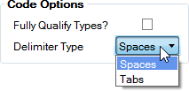 Code Options with the Delimiter Type drop-down selected