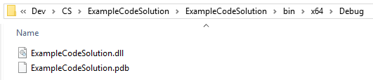 Plugin files for the debug build, showing .dll and .pdb files