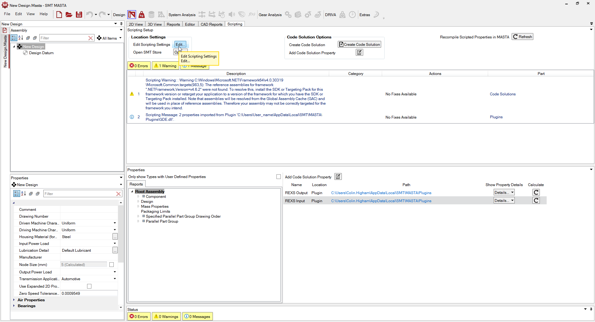 Showing how to open the Scripting Settings from the Scripting tab within MASTA