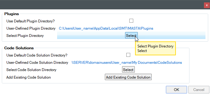 Showing how when the default options are unchecked, directories can be manually selected