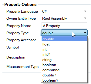 Property Options with the Property Type drop-down selected