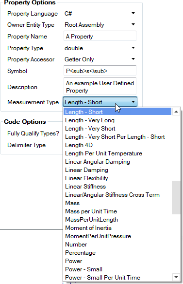 Property Options with the Measurement Type drop-down selected