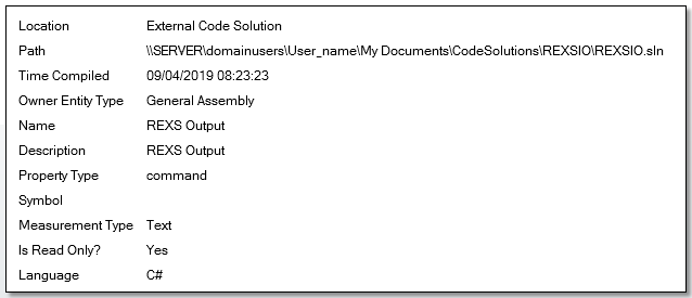 Property Details for the external code solution