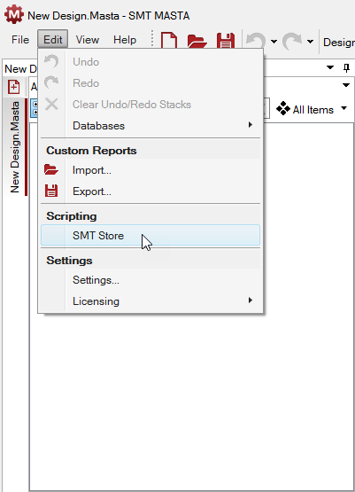 The Edit menu with the SMT Store option highlighted